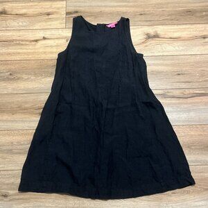 Lilly Pulitzer Edelyn Linen Swing Dress SZ 10 Black Pockets Pullover Shift